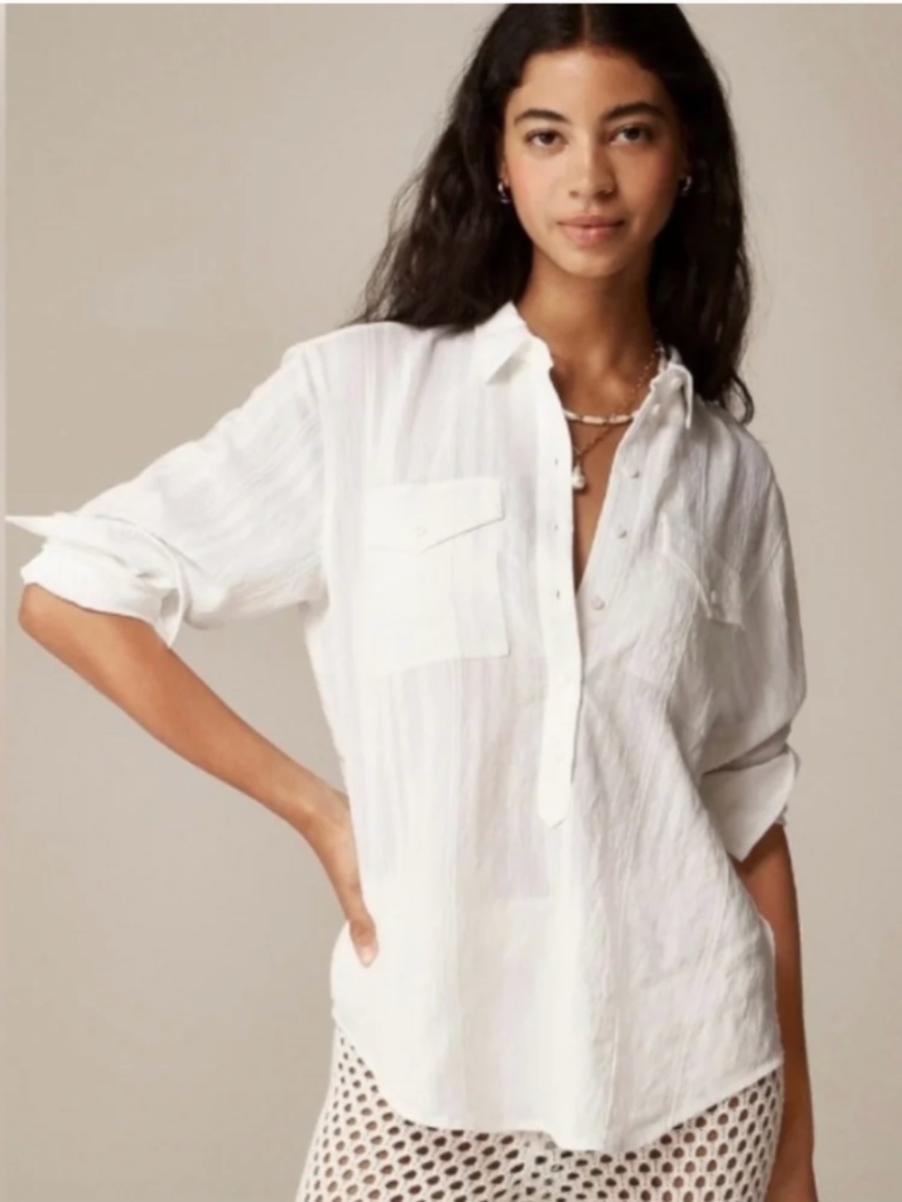 J. Crew Textured Popover Shirt In White CA604 in Medium